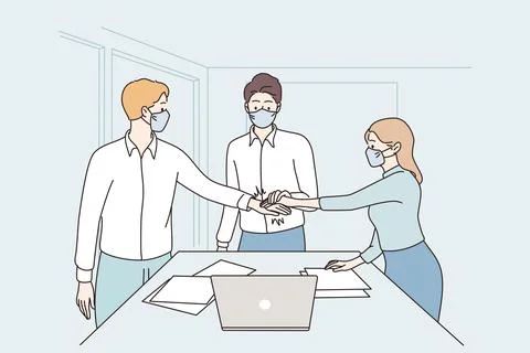 Success, cooperation, teamwork during covid-19 concept Stock-Illustration