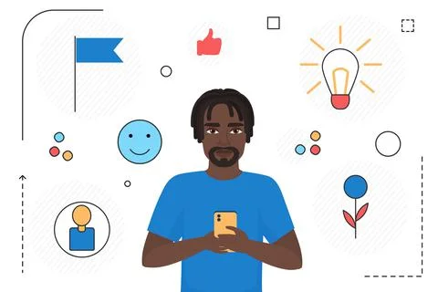 Success creative idea, startup project and lightbulb concept, man using mobile Stock Illustration
