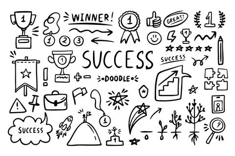 Success doodle elements icons set. Business, marketing, Business growth symbols. Stock Illustration