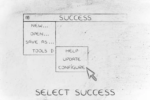 Success dropdown menu, pointer selecting the Configure option 库存插图