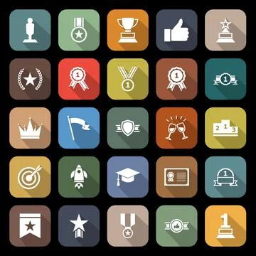 Success flat icons with long shadow Stock Illustration
