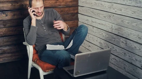 The success of freelancer working at the computer Stock Footage 83075871