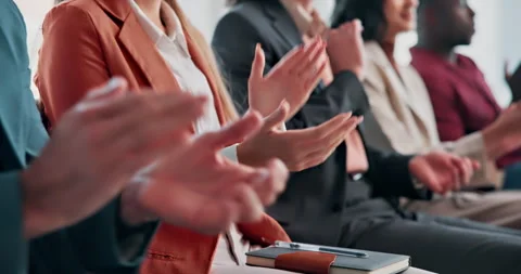 Success, hands or crowd at seminar with clap, achievement or celebration for Stock Footage 341459600