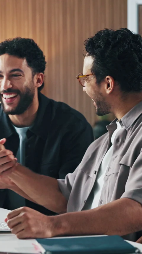 Success, handshake or team in office with computer, support or approval of Stock Footage 331559348