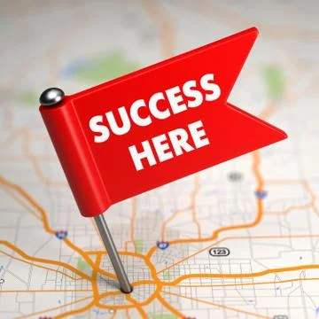 Success Here - Small Flag on a Map Background. Stock Illustration