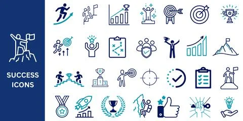 Success Icon Set. Achievement, development, growth, plan. Stock Illustration