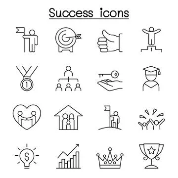Success icon set in thin line style Illustrazione stock