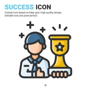 Success icon vector with outline color style isolated on white background Illustrazione stock