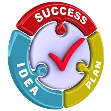 Success, idea, plan. The check mark in the form of a puzzle 库存插图