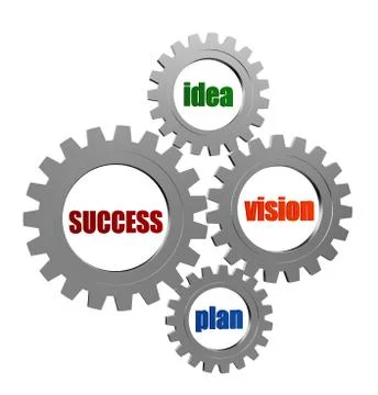 Success, idea, vision, plan in silver grey gearwheels Stock Illustration