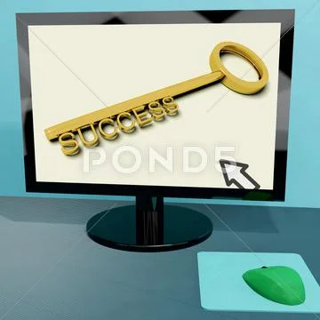 Success key on computer shows business achievement online Stock Illustration