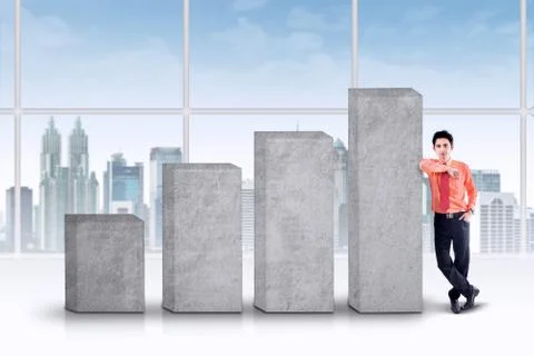 Success man leans on graph Stock Illustration