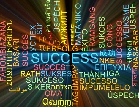 Success multilanguage wordcloud background concept glowing Stock Illustration