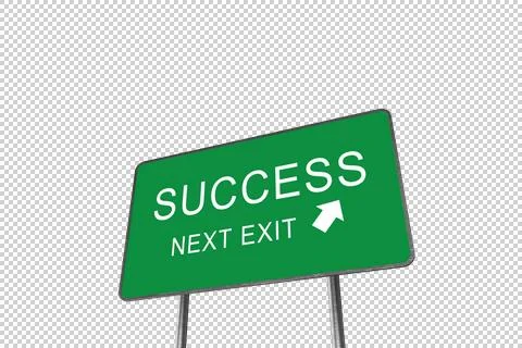 Success Next Exit Green Road Sign Isolated On White Background. Business Conc Stock Illustration
