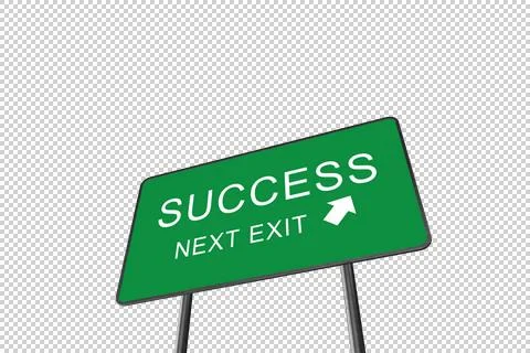 Success Next Exit Green Road Sign Isolated On White Background. Business Conc Stock Illustration