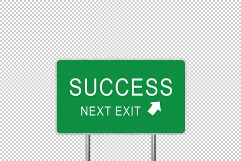 Success Next Exit Green Road Sign Isolated On White Background. Business Conc Stock Illustration