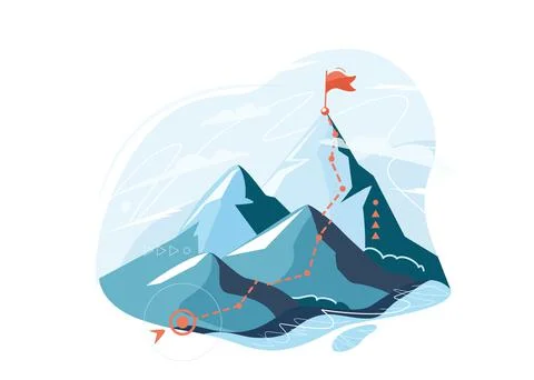 Success path on mountains background isolated on white. Mountain climbing Stock Illustration