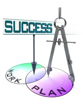 Success, plan and work in circles and drawing compass Stock Illustration