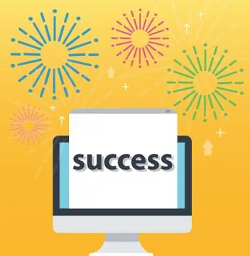 Success pop up on screen computer Stock Illustration