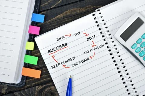 Success Scheme text on notepad Stock Photos