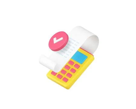 Success shopping payment POS machine terminal and receipt 3d icon realistic.. Stockillustratie