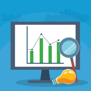 Success start up business computer chart report idea magnifier Stock Illustration