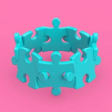 Success Teamwork Concept. Blue Jigsaw Puzzle Connected Together in a Circle.. 库存插图