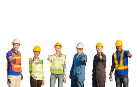 Success Teamwork Concept, engineer and worker team smiling with giving thumbs up Fotos Stock