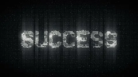 SUCCESS text on computer old tv vhs glitch interference noise screen animation Stock Footage 233008279