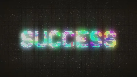 SUCCESS text on computer old tv vhs glitch interference noise screen animation Stock Footage 233008723