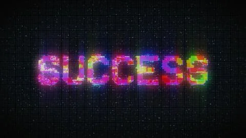 SUCCESS text on computer old tv vhs glitch interference noise screen イラスト素材
