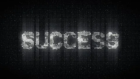 SUCCESS text on computer old tv vhs glitch interference noise screen Illustrazione stock