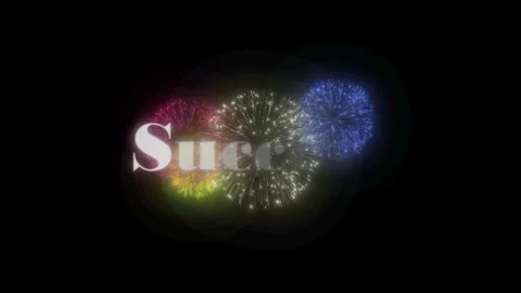 Success text overlay featuring vibrant colorful fireworks exploding against a Stock Footage 345567388