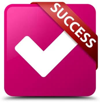 Success (validate icon) pink square button red ribbon in corner Stock Illustration