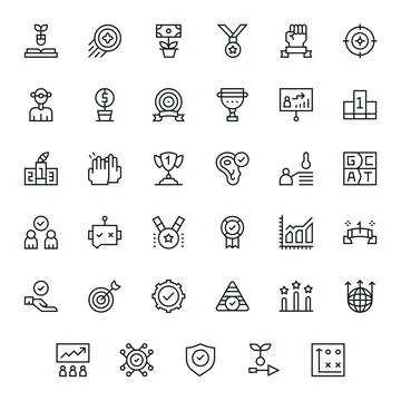Success Vector Icon Collection with 35 256x256 Regular Line Designs Stock-Illustration