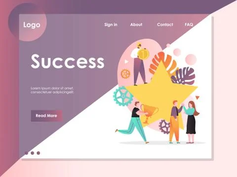 Success vector website landing page design template Stock Illustration