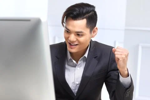 Success at work, the joy of the result Stock Photos