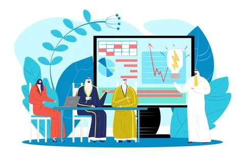 Successful arabic business vector illustration. People in office professional Stock Illustration