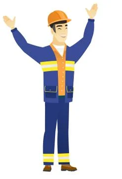 Successful asian builder jumping Stock Illustration