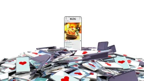 Successful blog concept full screen phone with a blog is on the mountain of p Stock Illustration