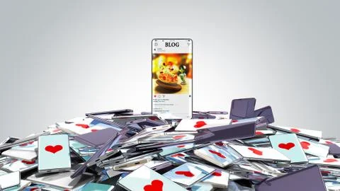Successful blog concept full screen phone with a blog is on the mountain of p Stock Illustration
