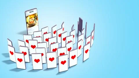 Successful blog concept full screen phones of viewers with likes look at the Stock Illustration