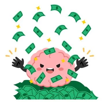 Successful brain character with falling money bills イラスト素材