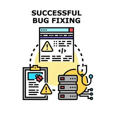 Successful bug fixing debugging process and error correction イラスト素材