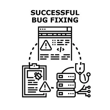 Successful bug fixing debugging process and error correction Stock Illustration