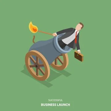 Successful business launch vector flat isometric illustration. Stock Illustration