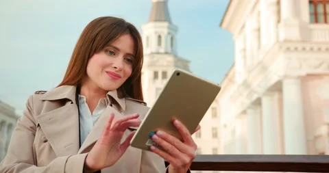 Successful business woman  browsing something on tablet Stock Footage