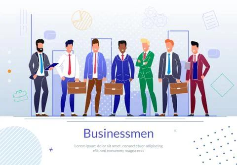 Successful Businessmen Team Flat Vector Poster Stock Illustration