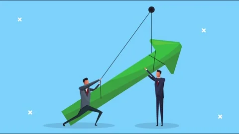 Successful businessmen team pulling arrow Stock Footage 142173110