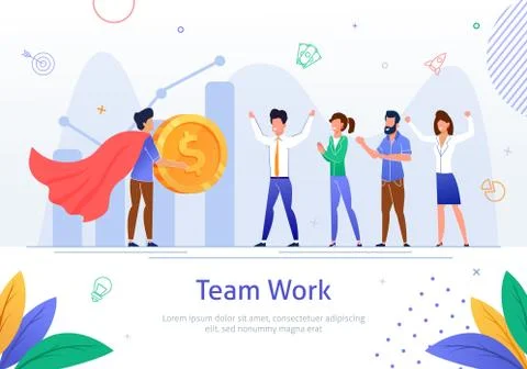 Successful Company Teamwork Flat Vector Poster Stock Illustration
